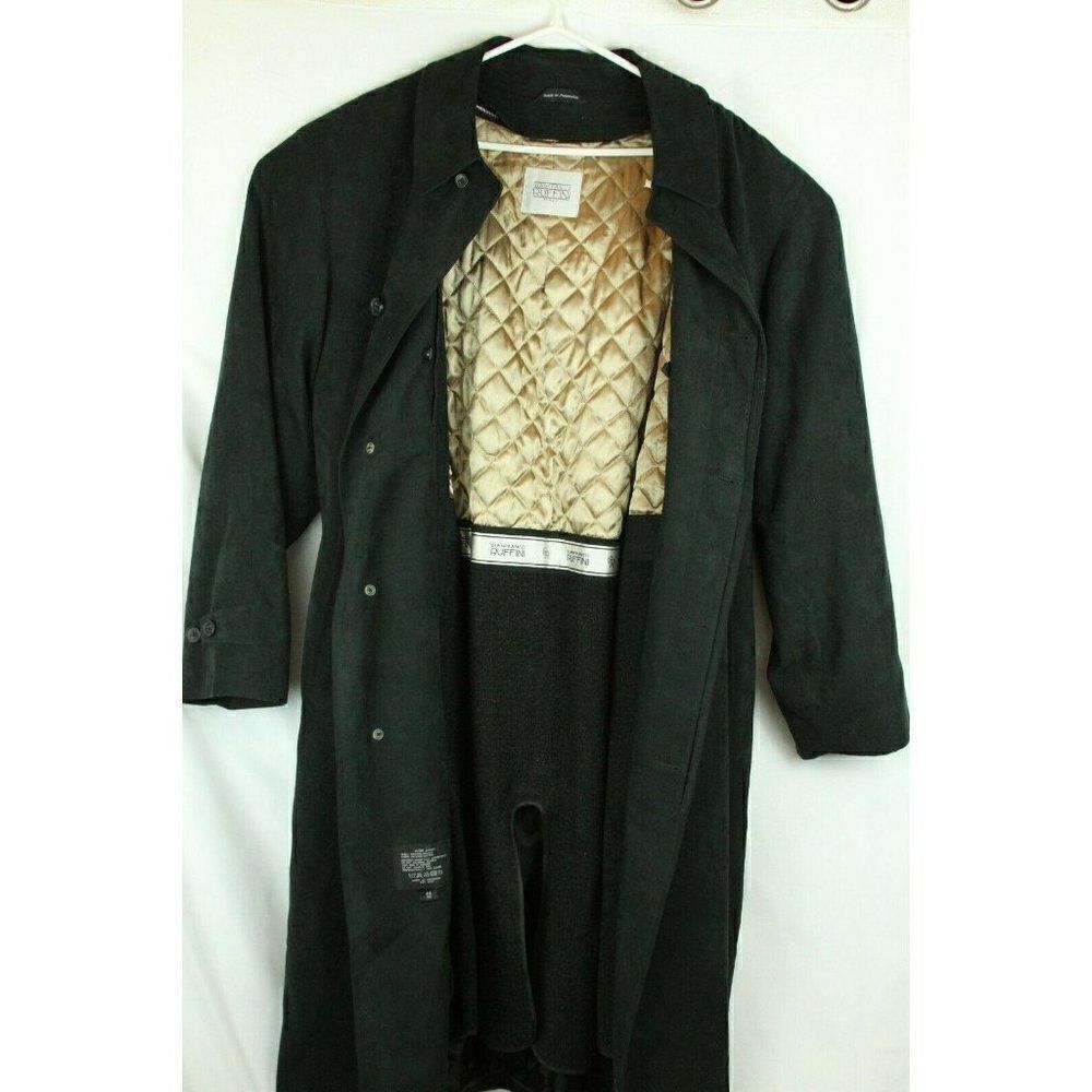 Gianfranco Ruffini Men’s Black Trench Coat Classic Long Overcoat Size 44R